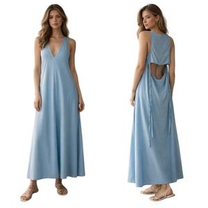 N.A.M. Maison Guemes by CapóMaik Blue Sleeveless Maxi Dress‎ Size L Open Back